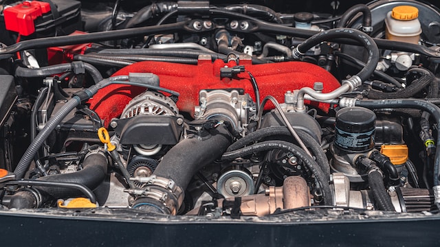 car engine with red valve cover